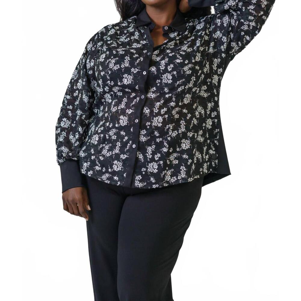 NEW JILL MCGOWAN mere travel knits button down shirt - plus in black